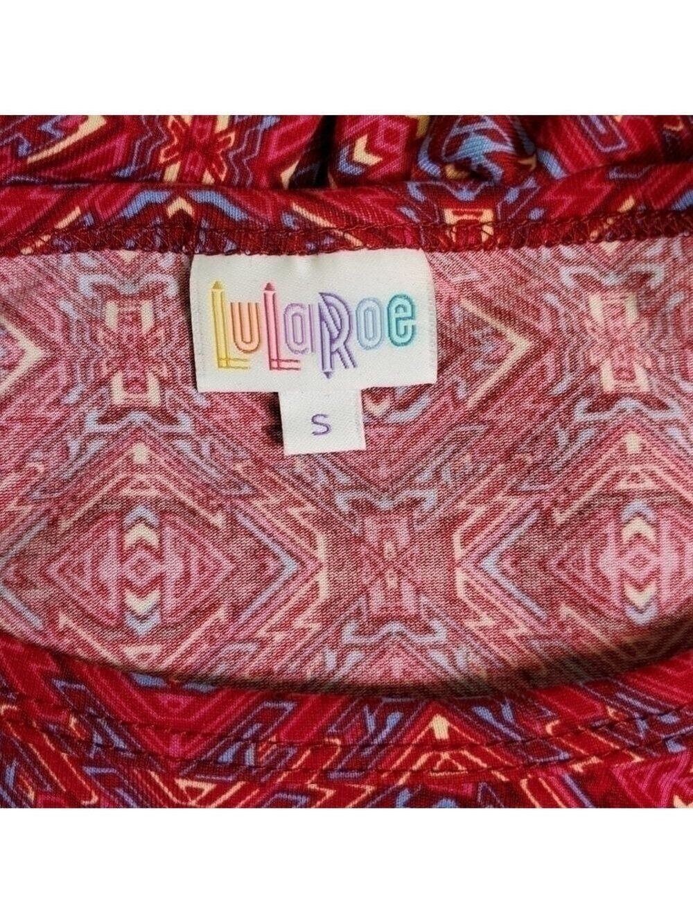 NWT Lularoe Julia, maroon, blue, and cream geometric pattern, size S - Picture 4 of 5